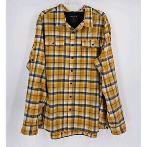 Swiss Tech Mens Sz 3XL Yellow Blue Plaid Button Front Long Sleeve Shirt